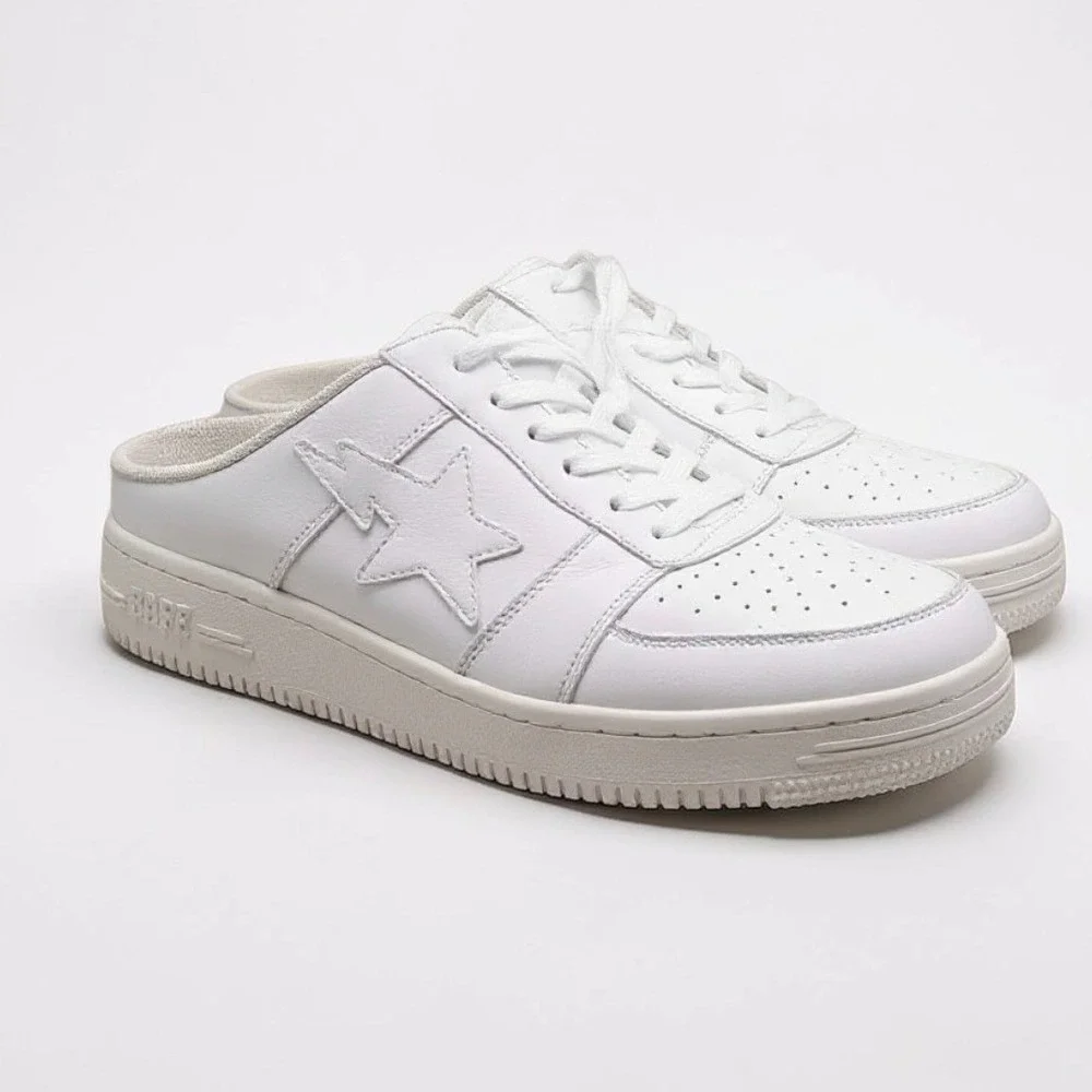 BAPE STA Mule Sneakers Size 12 White Leather Bapesta Slip On Authentic